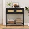 Console Table with 2 Drawers and Storage Shelf, Rattan Front Entryway Table with Metal Legs